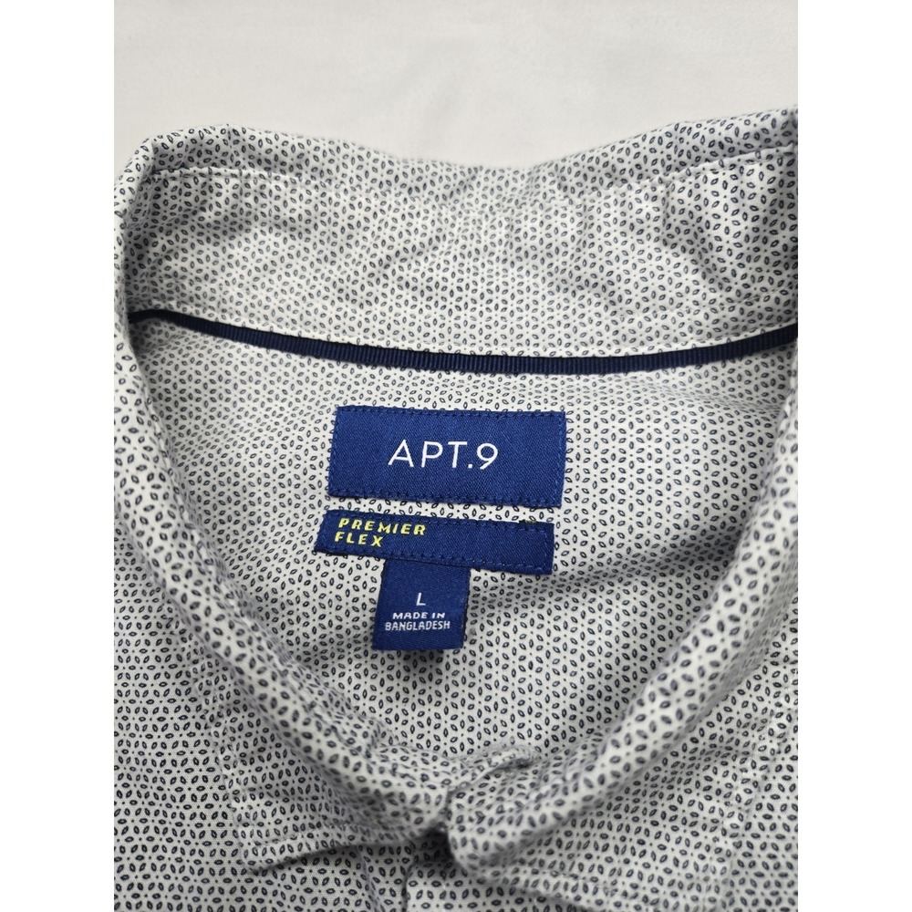 APT.9 Premier Flex Men's Short Sleeve Geometric Button-Up Shirt White Navy L - Picture 2 of 4